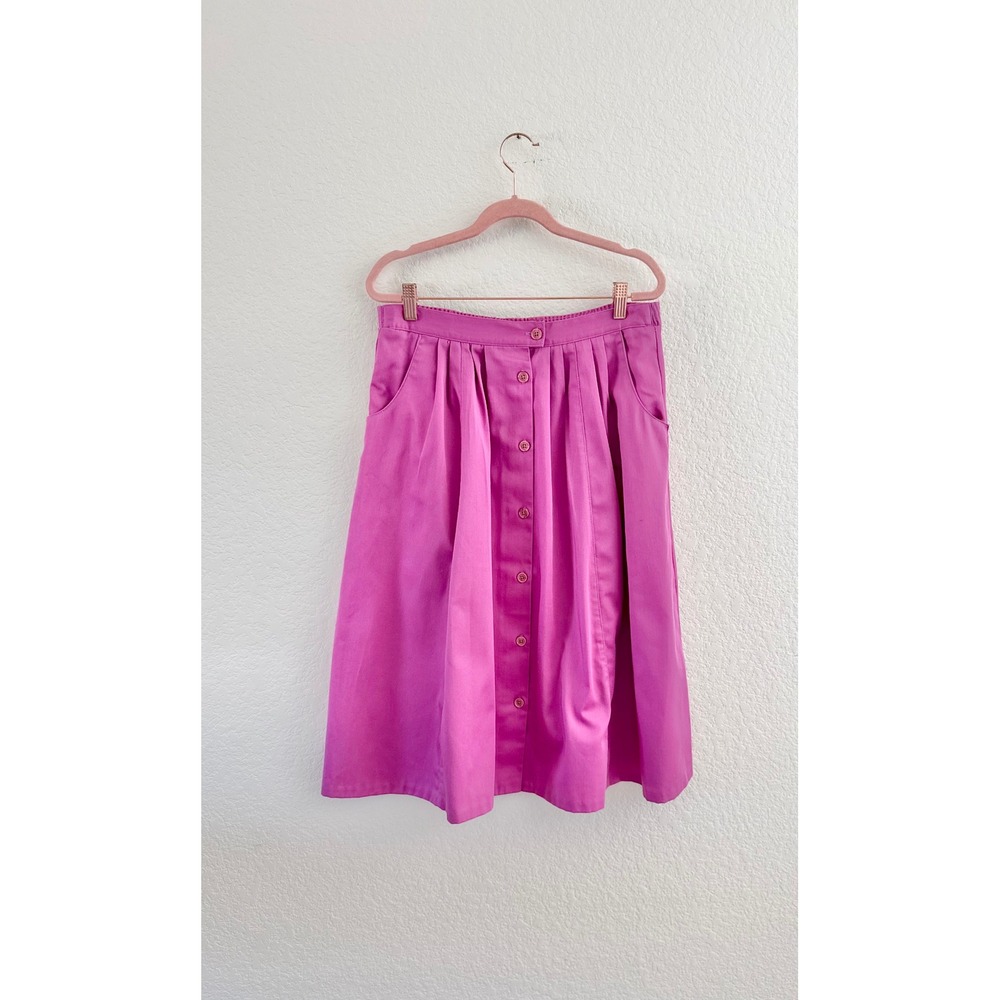 Vintage Midi Skirt Tykettes Button Front Womens‎ 16 Pink 80s Pleated Made in USA